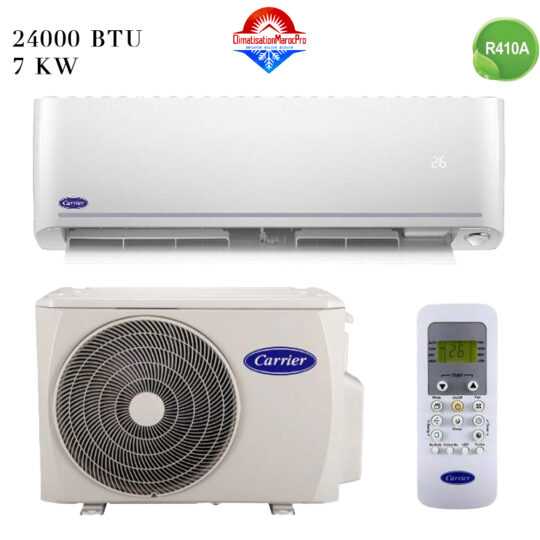 Climatiseur Carrier Inverter 24000 BTU, silencieux, performant, gaz R410, installation en option et livraison gratuite au Maroc.