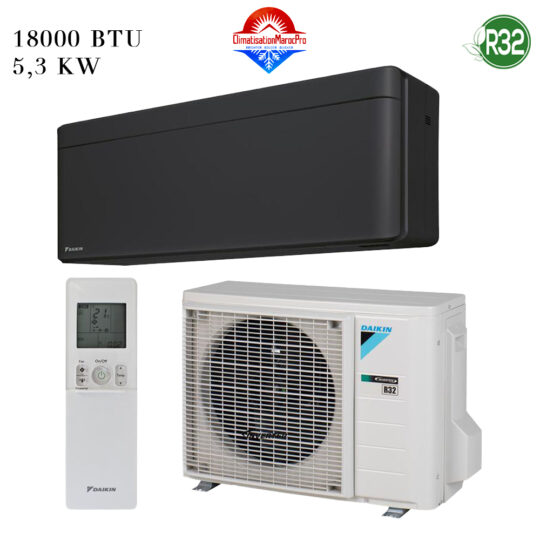 Climatiseur DAIKIN 18000 BTU Inverter Noir, puissant, silencieux, design moderne, livraison gratuite et installation en option au Maroc.