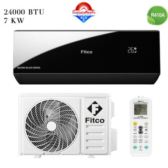 Climatiseur FITCO 24000 BTU Noir Miroir, technologie Inverter, refroidissement rapide, livraison gratuite au Maroc.