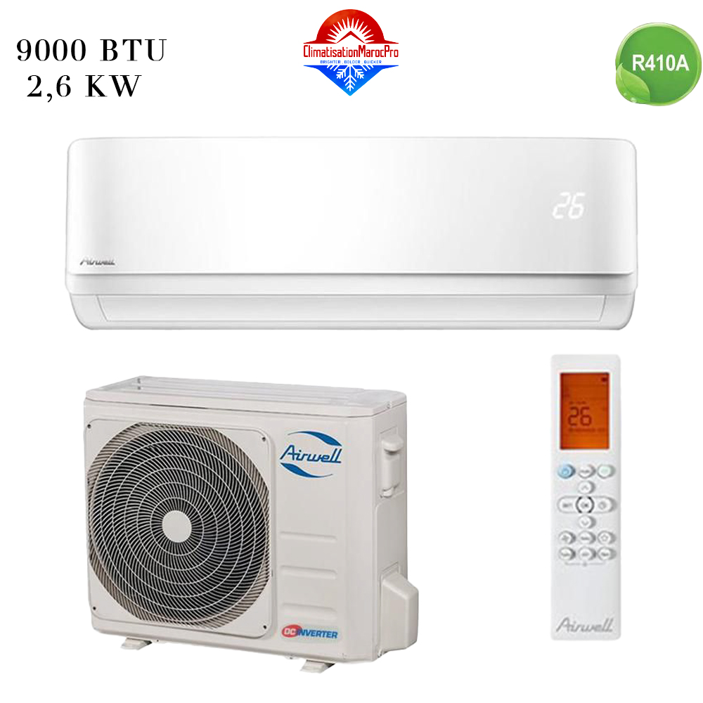 Climatiseur Split Mural Airwell 9000 BTU Inverter – Silencieux, économique et performant au Maroc. Livraison gratuite et installation en option.