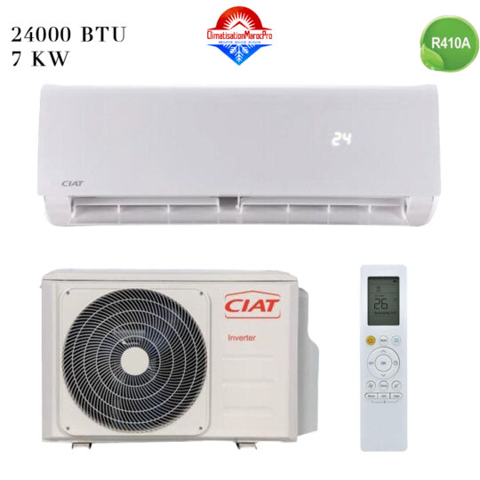 Climatiseur Split Mural CIAT 24000 BTU Inverter – Performance et confort au Maroc. Livraison gratuite et installation en option.