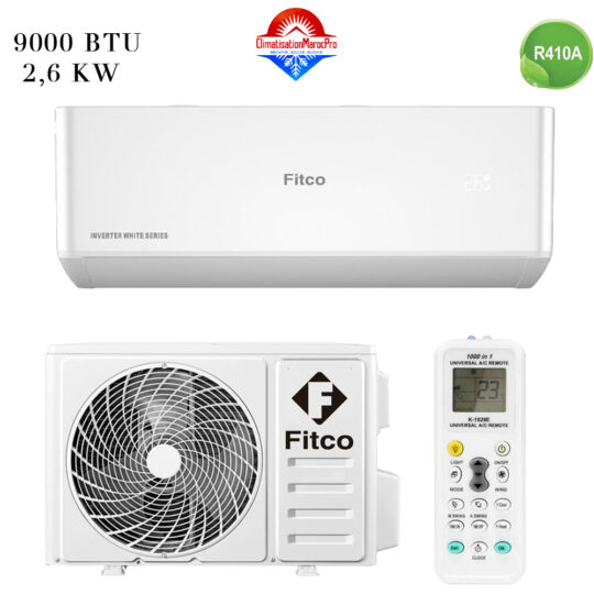 Climatiseur Split Mural Fitco 9000 BTU, silencieux, économique, R410, livraison gratuite au Maroc.