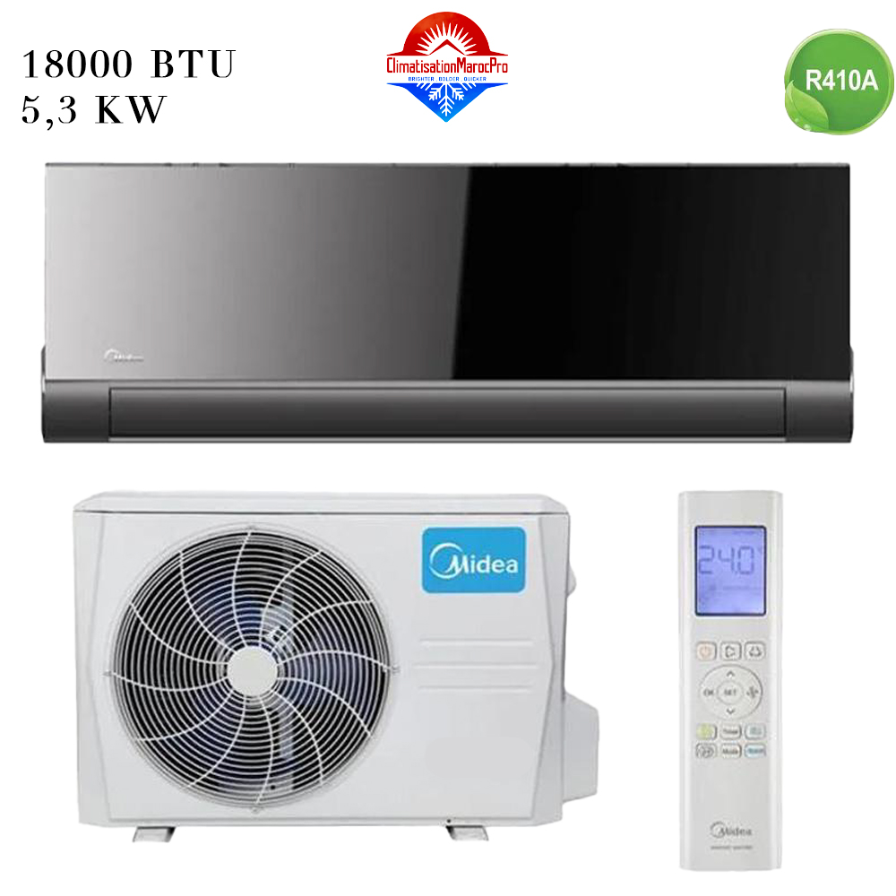 Climatiseur Midea 18000 BTU Noir Miroir – Climatisation moderne et économique au Maroc.