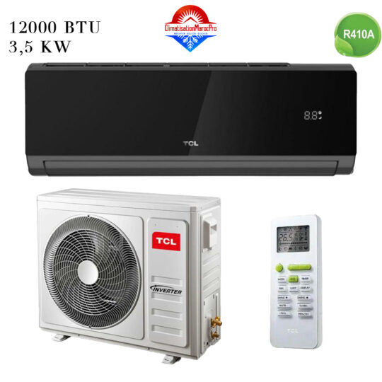 Climatiseur TCL 12000 BTU Inverter Noir – Solution de refroidissement efficace et design moderne pour votre confort au Maroc.