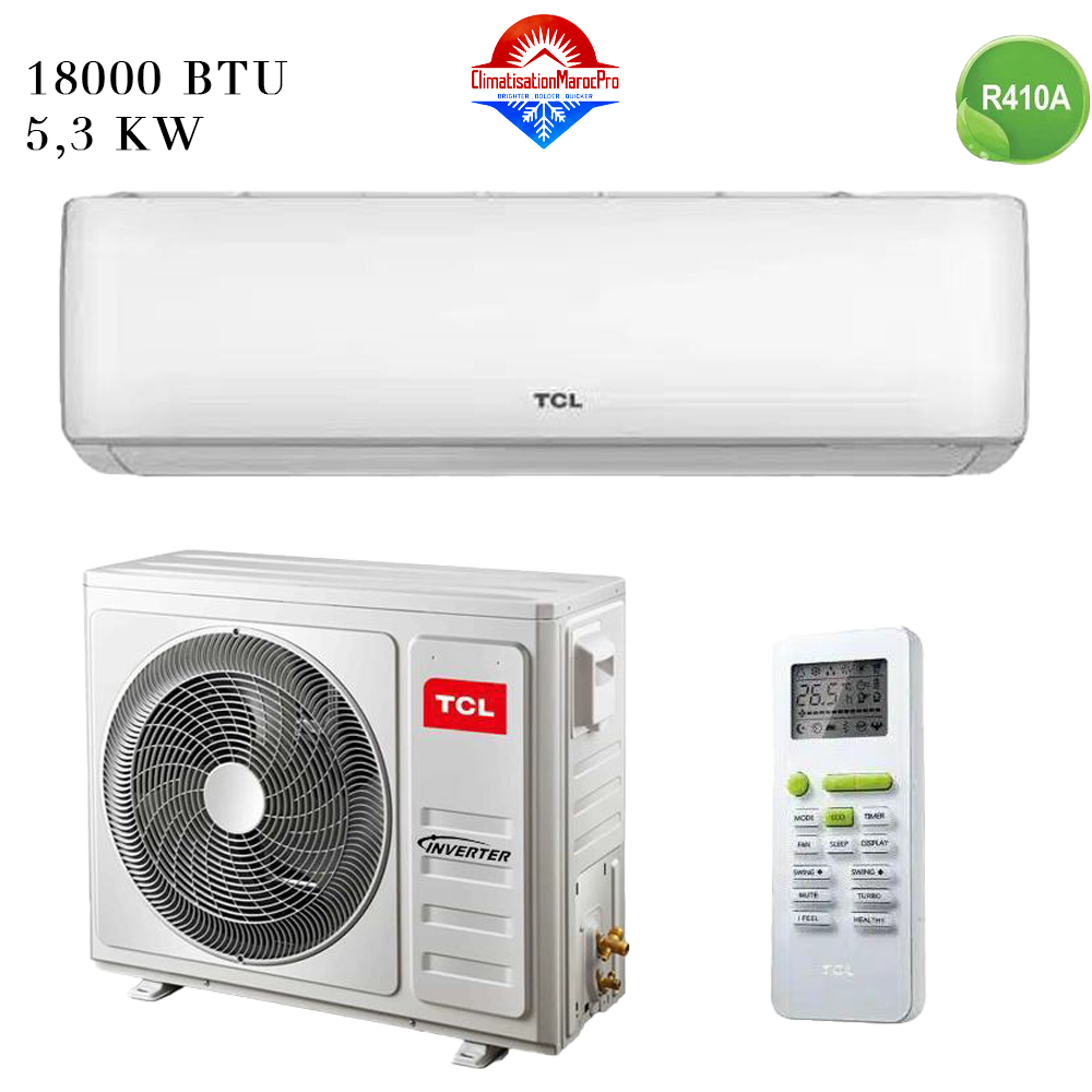 Climatiseur TCL 18000 BTU Smart Inverter – Refroidissement efficace et économie d’énergie au Maroc.