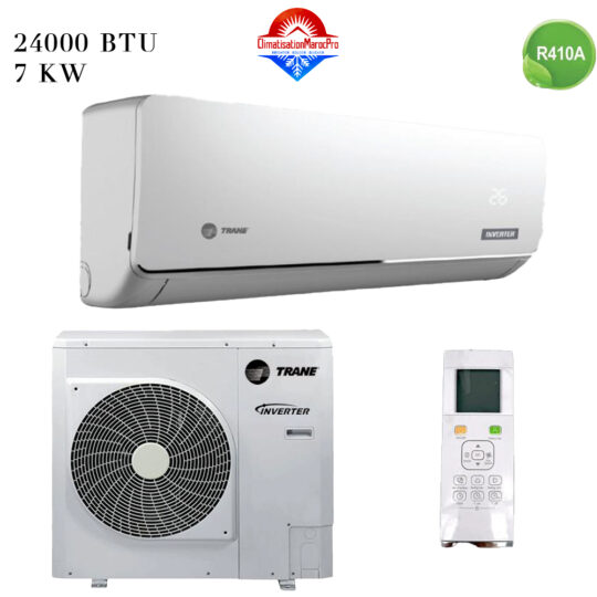 Climatiseur Trane 24000 BTU Inverter, puissant, silencieux, écoénergétique, gaz R410, installation en option et livraison gratuite au Maroc.