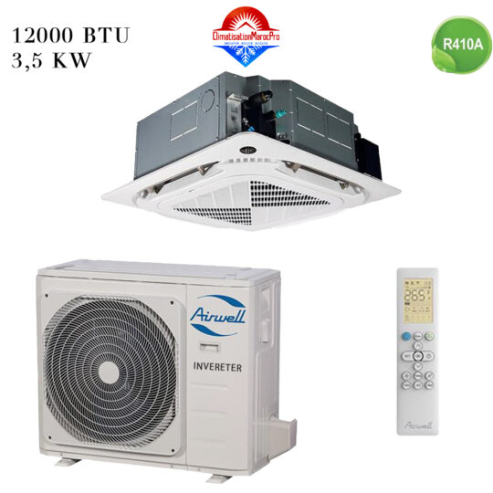 Climatiseur Cassette Airwell 12000 BTU Inverter 3.5 kW R410A – Refroidissement efficace et écologique pour petites à moyennes pièces.