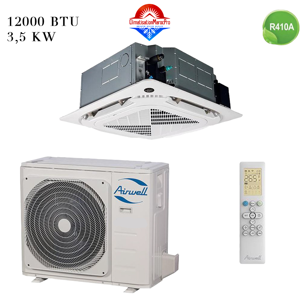 Climatiseur Cassette Airwell 12000 BTU R410A – Solution efficace pour la climatisation des espaces moyens avec faible consommation énergétique.