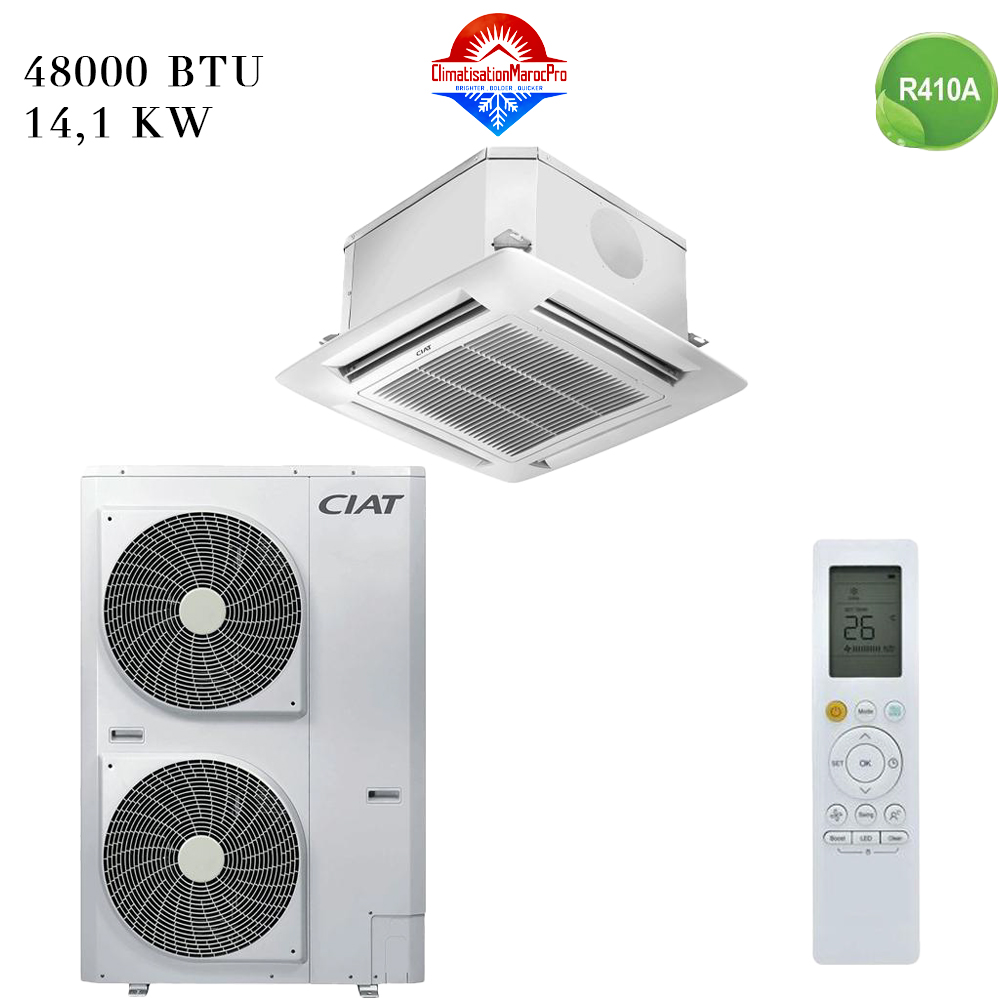 Climatiseur Cassette CIAT 48000 BTU R410 – Solution puissante pour climatisation de grands espaces.