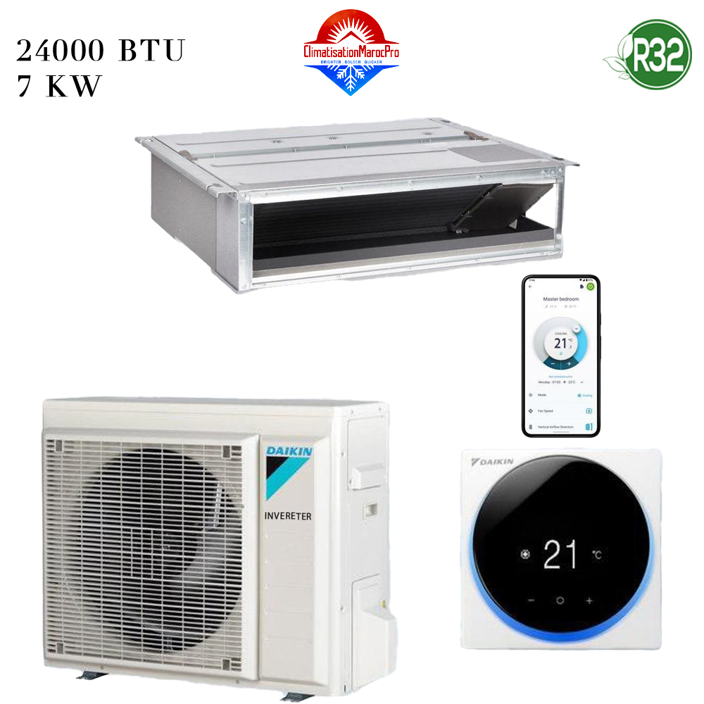 Climatiseur DAIKIN Gainable 24000 BTU Inverter 7 kW – refroidissement efficace, économique et silencieux, installation professionnelle au Maroc.