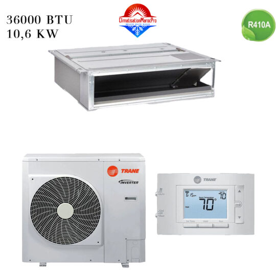 Climatiseur TRANE Gainable 36000 BTU Inverter 10,6 kW – climatisation puissante et écoénergétique, installation professionnelle au Maroc.