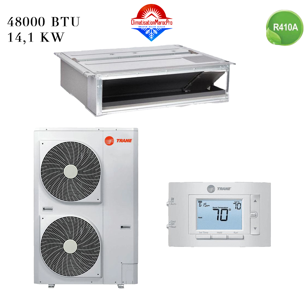 Climatiseur TRANE Gainable 48000 BTU On/Off – climatisation efficace pour grands espaces, installation professionnelle au Maroc.